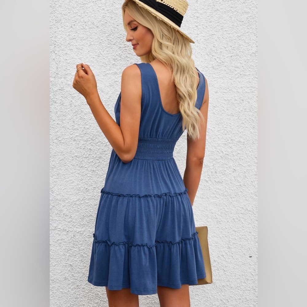 🆕! Blue Tiered Sleeveless Empire Waist Summer Dress / Dokotoo / Small / NWOT! 💙 - Picture 2 of 5